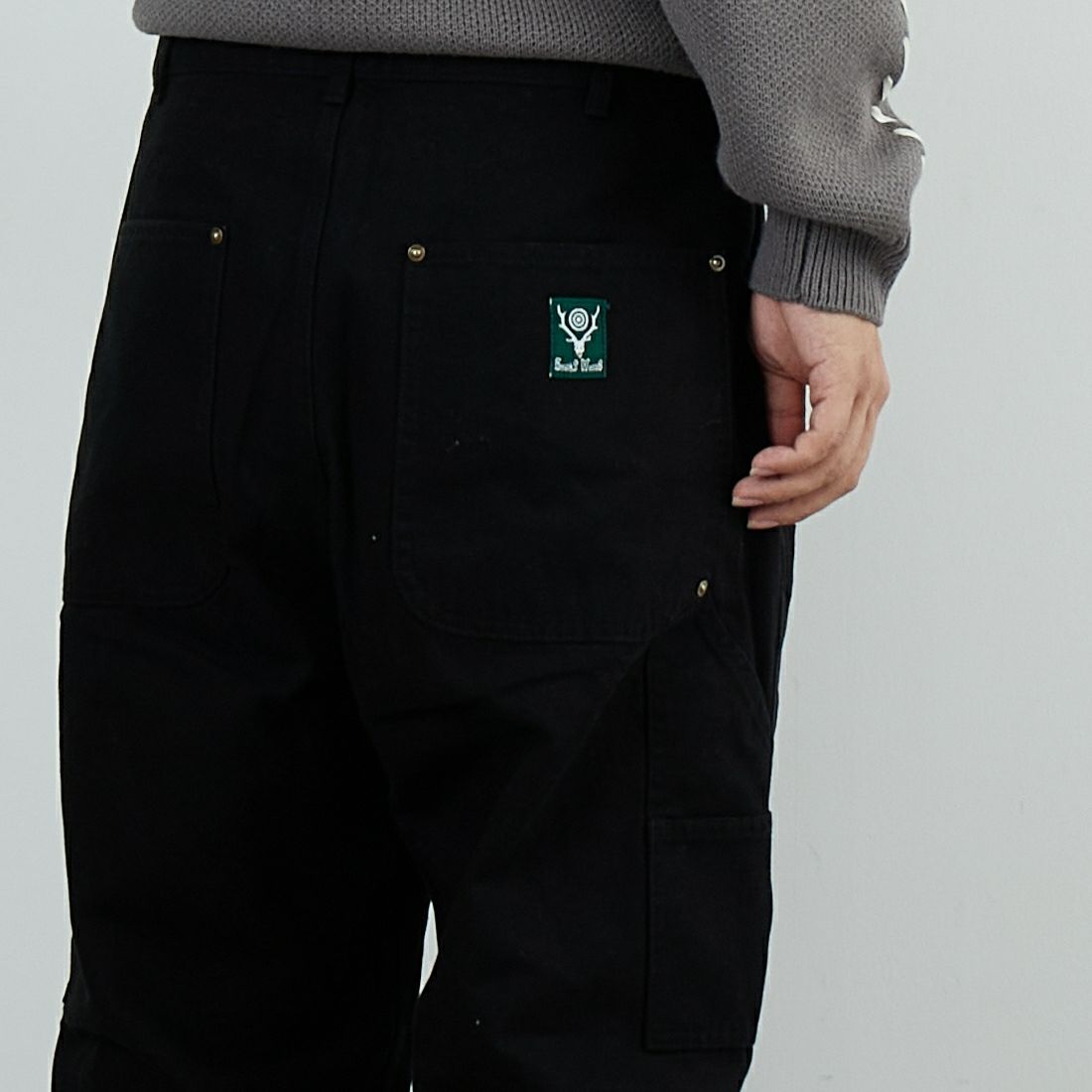 South2West8 [サウスツーウエストエイト] コットンキャンバス ダブルニーペインターパンツ [RW588] C BLACK &&モデル身長：179cm 着用サイズ：L&&