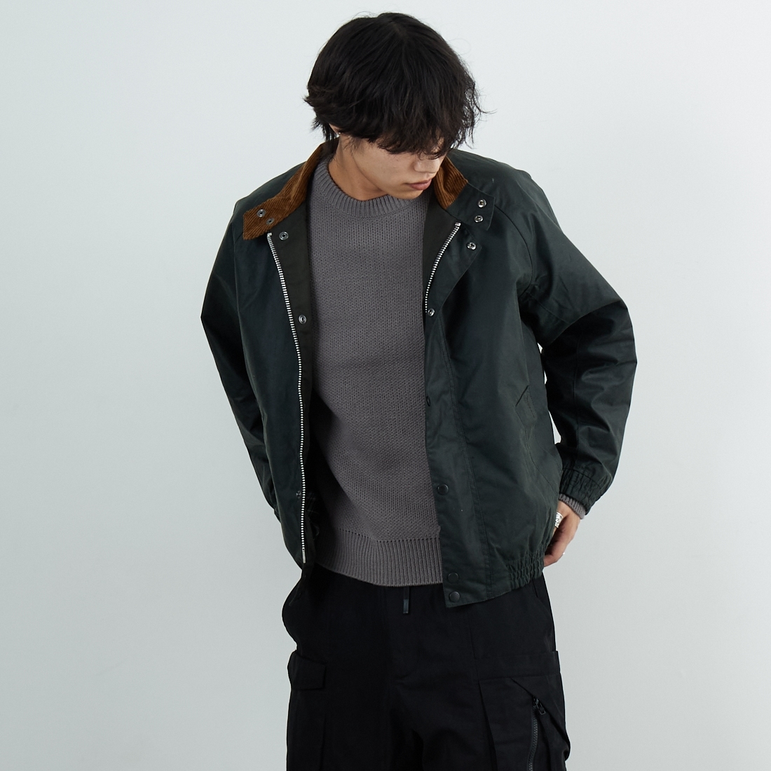 Barbour [バブアー] TRANSPORT/トランスポート スタンドカラーワックスブルゾン [MWX2497] SG91 &&モデル身長：179cm 着用サイズ：38&&
