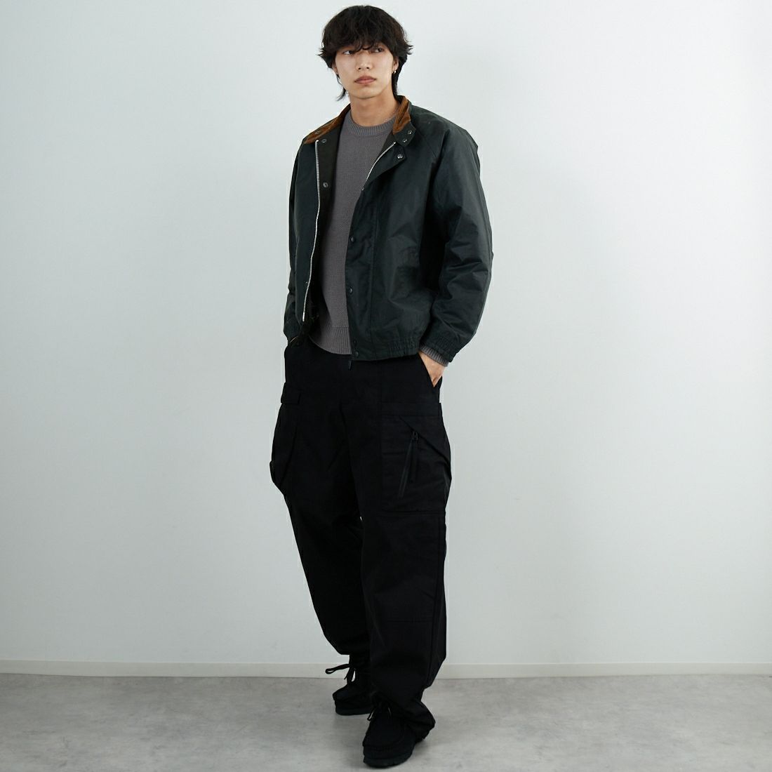 Barbour [バブアー] TRANSPORT/トランスポート スタンドカラーワックスブルゾン [MWX2497] SG91 &&モデル身長：179cm 着用サイズ：38&&