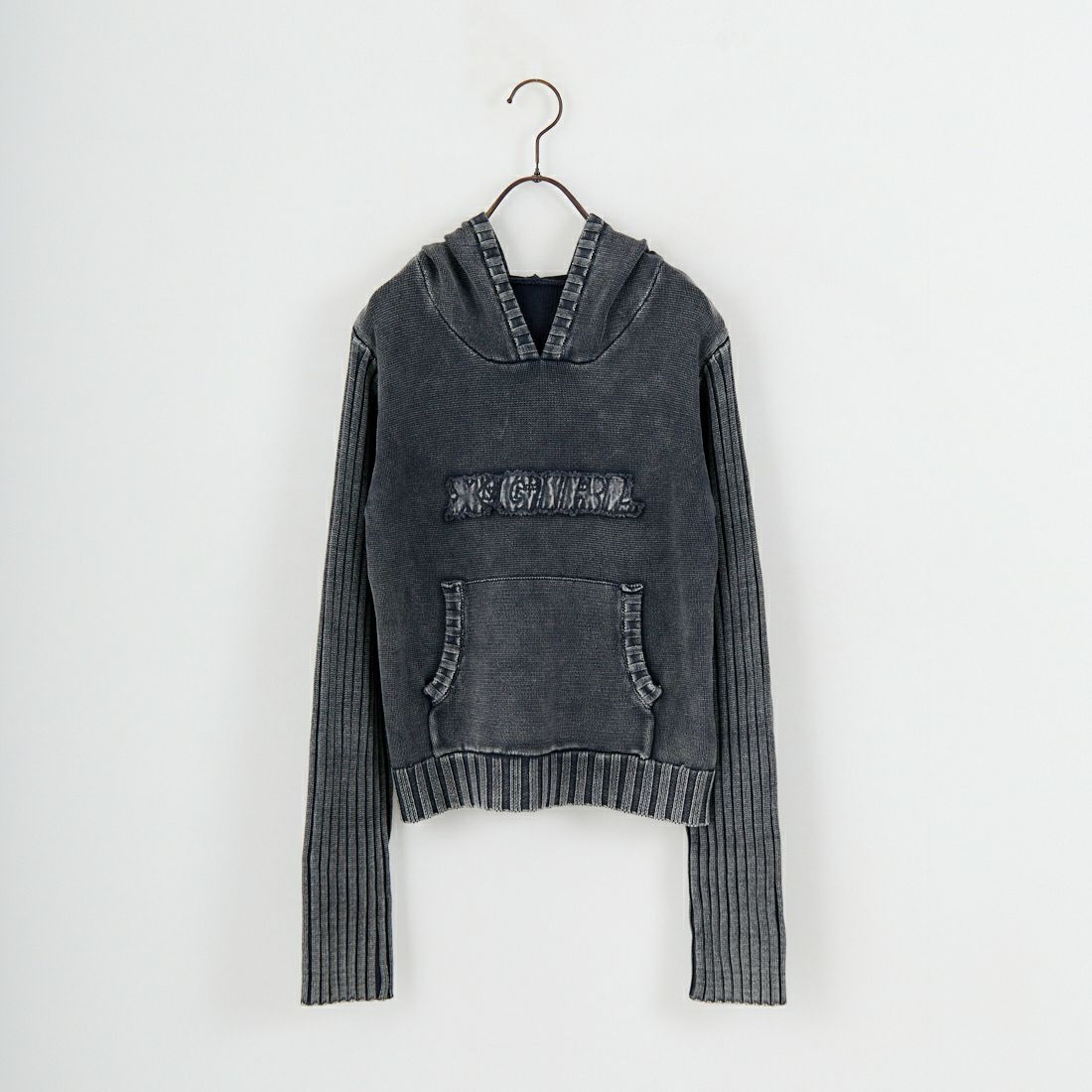 X-girl [エックスガール] フェイデッド ウーブンミックスニットフーディ [105254015011] BLACK