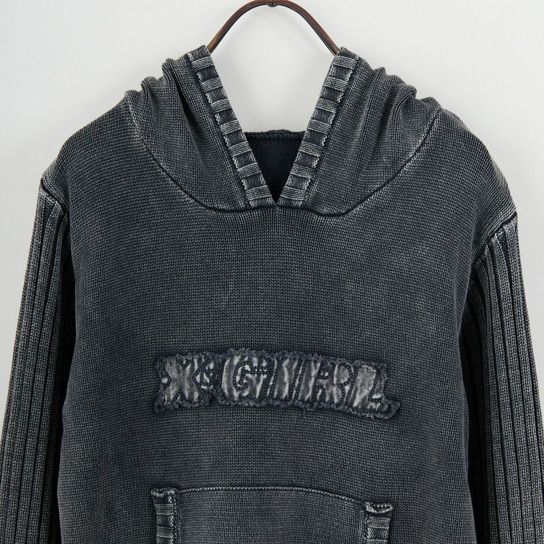 X-girl [エックスガール] フェイデッド ウーブンミックスニットフーディ [105254015011] BLACK