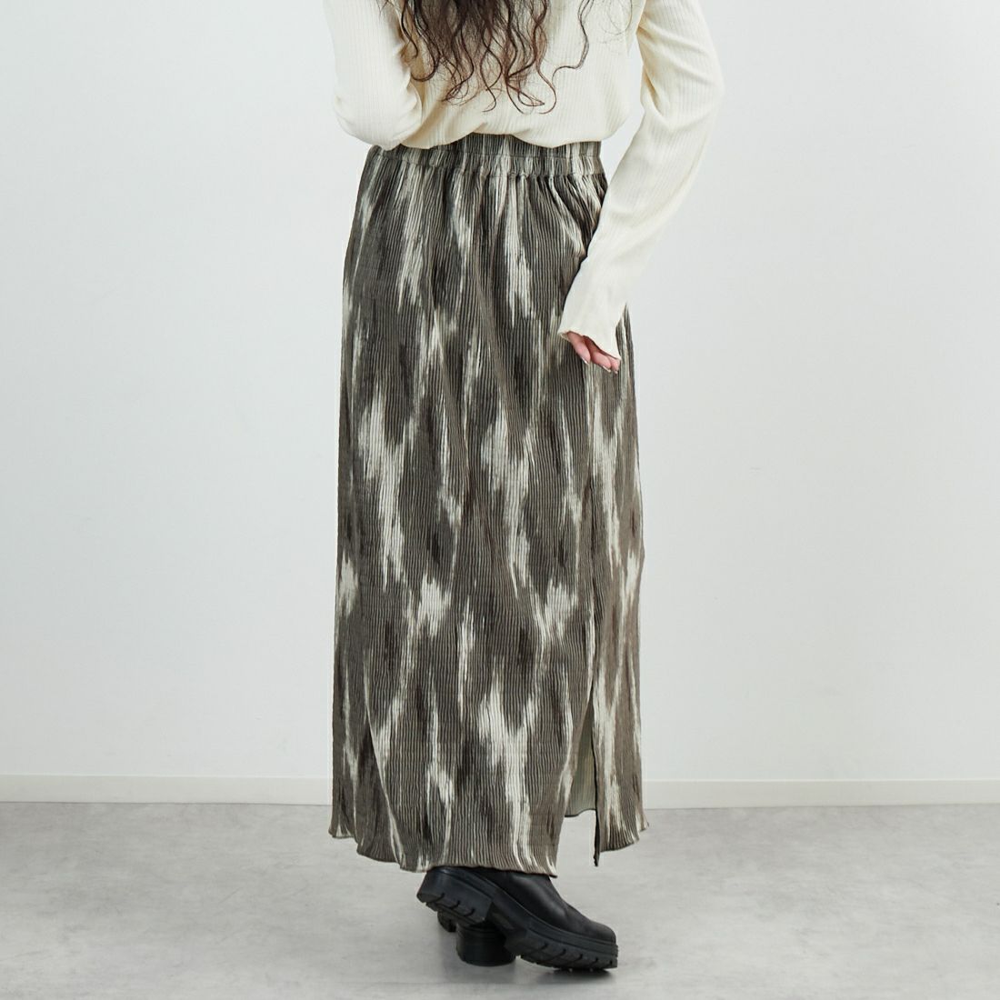 Jf Ready Made [ジェイエフレディメイド] プリーツ加工プリントスカート [04297-JK] BROWN &&モデル身長：162cm 着用サイズ：F&&