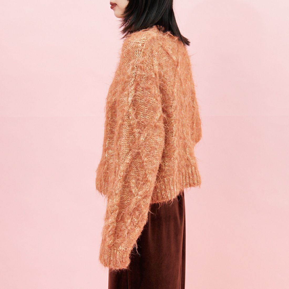 Jf Ready Made [ジェイエフレディメイド] シャギーケーブルニット [12619-HQ] ORANGE &&モデル身長：162cm 着用サイズ：F&&