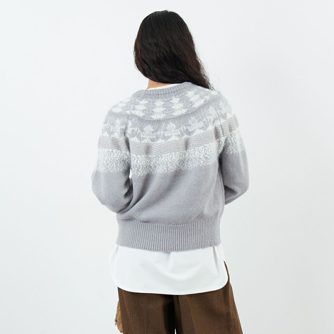 Jf Ready Made [ジェイエフレディメイド] ビーチヤーン求心柄ニット [735818] 12 ｸﾞﾚｰ &&モデル身長：162cm 着用サイズ：F&&