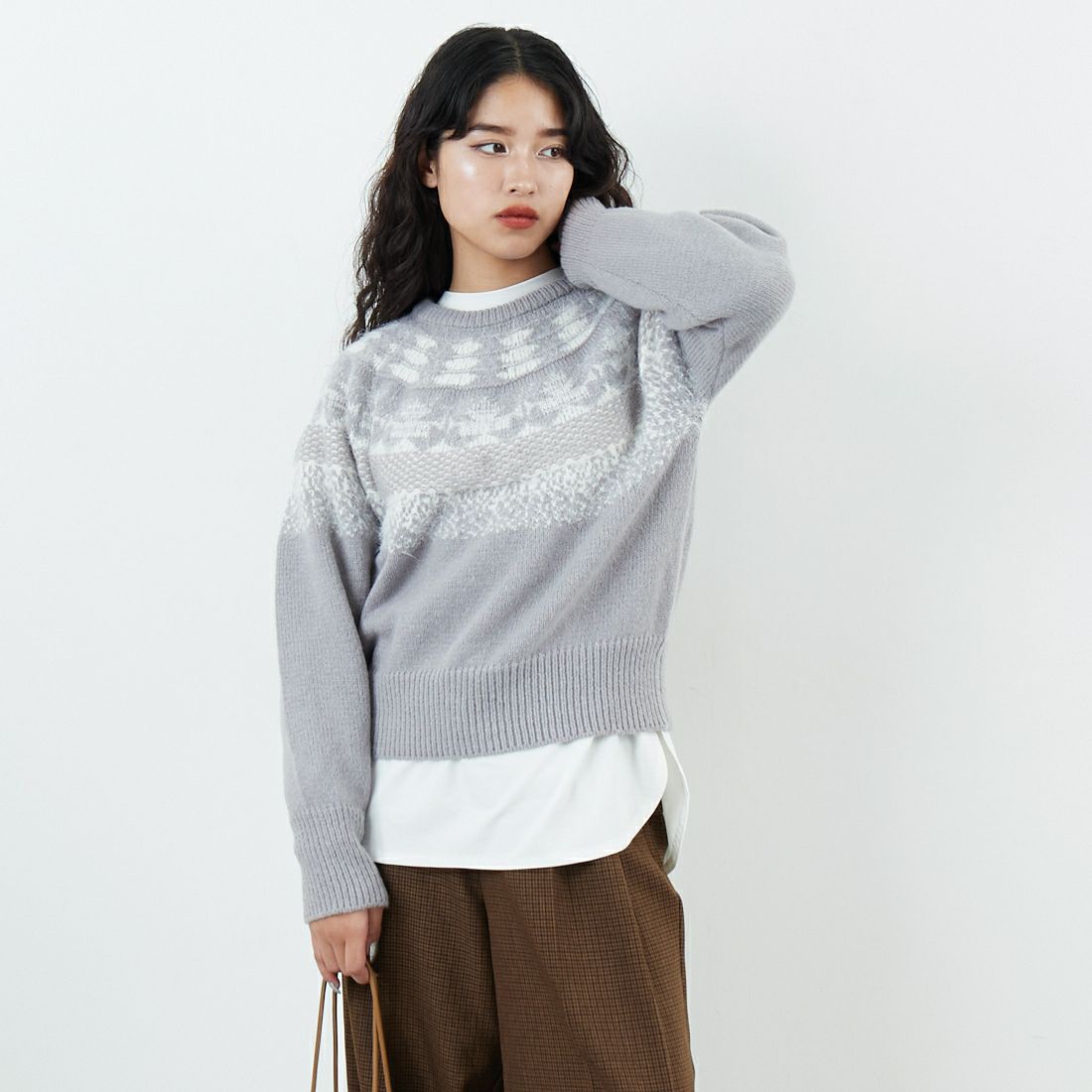 Jf Ready Made [ジェイエフレディメイド] ビーチヤーン求心柄ニット [735818] 12 ｸﾞﾚｰ &&モデル身長：162cm 着用サイズ：F&&