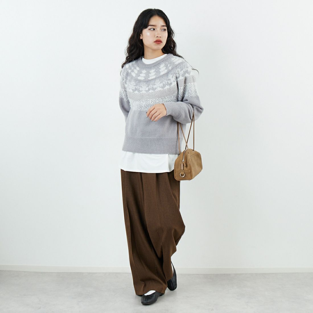 Jf Ready Made [ジェイエフレディメイド] ビーチヤーン求心柄ニット [735818] 12 ｸﾞﾚｰ &&モデル身長：162cm 着用サイズ：F&&