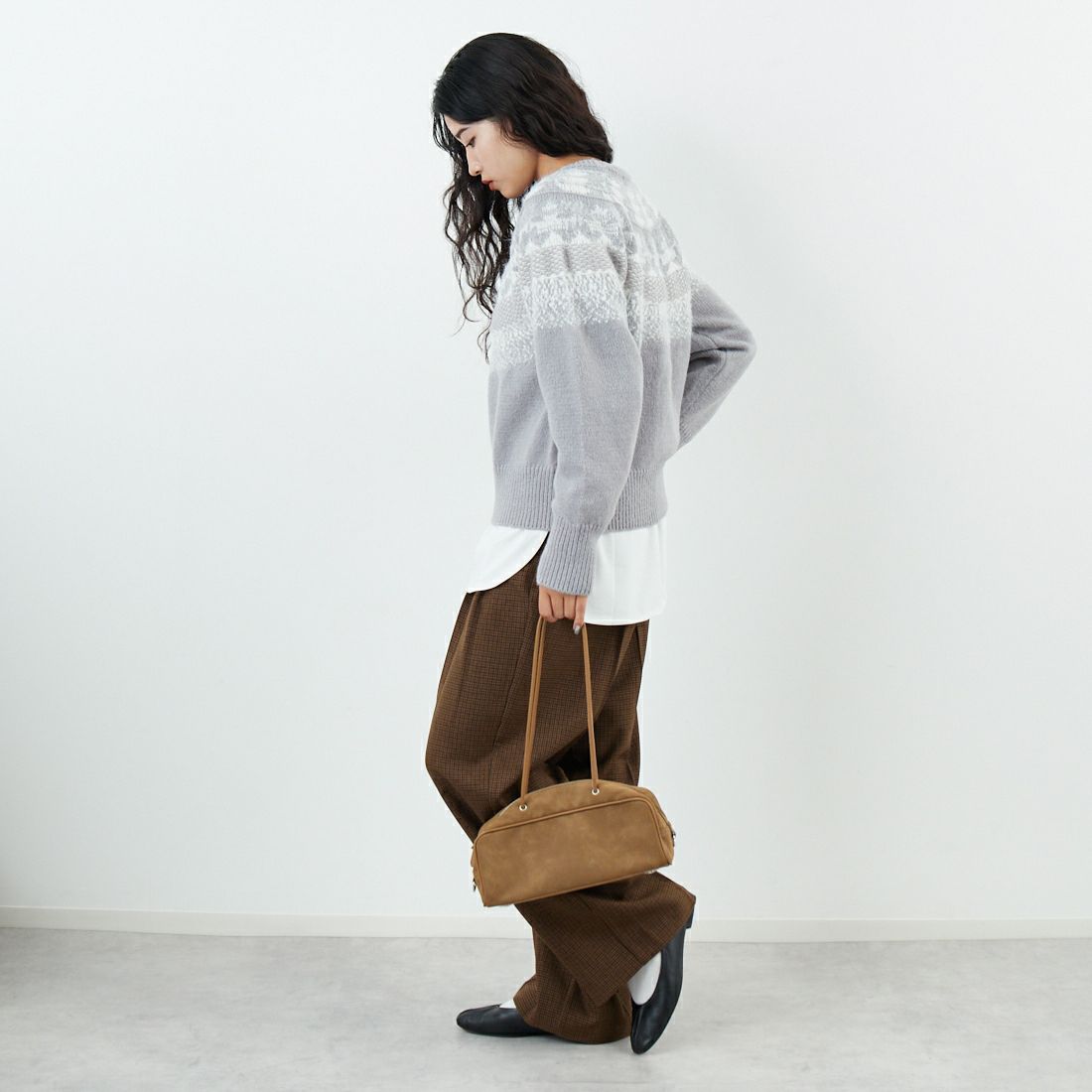 Jf Ready Made [ジェイエフレディメイド] ビーチヤーン求心柄ニット [735818] 12 ｸﾞﾚｰ &&モデル身長：162cm 着用サイズ：F&&