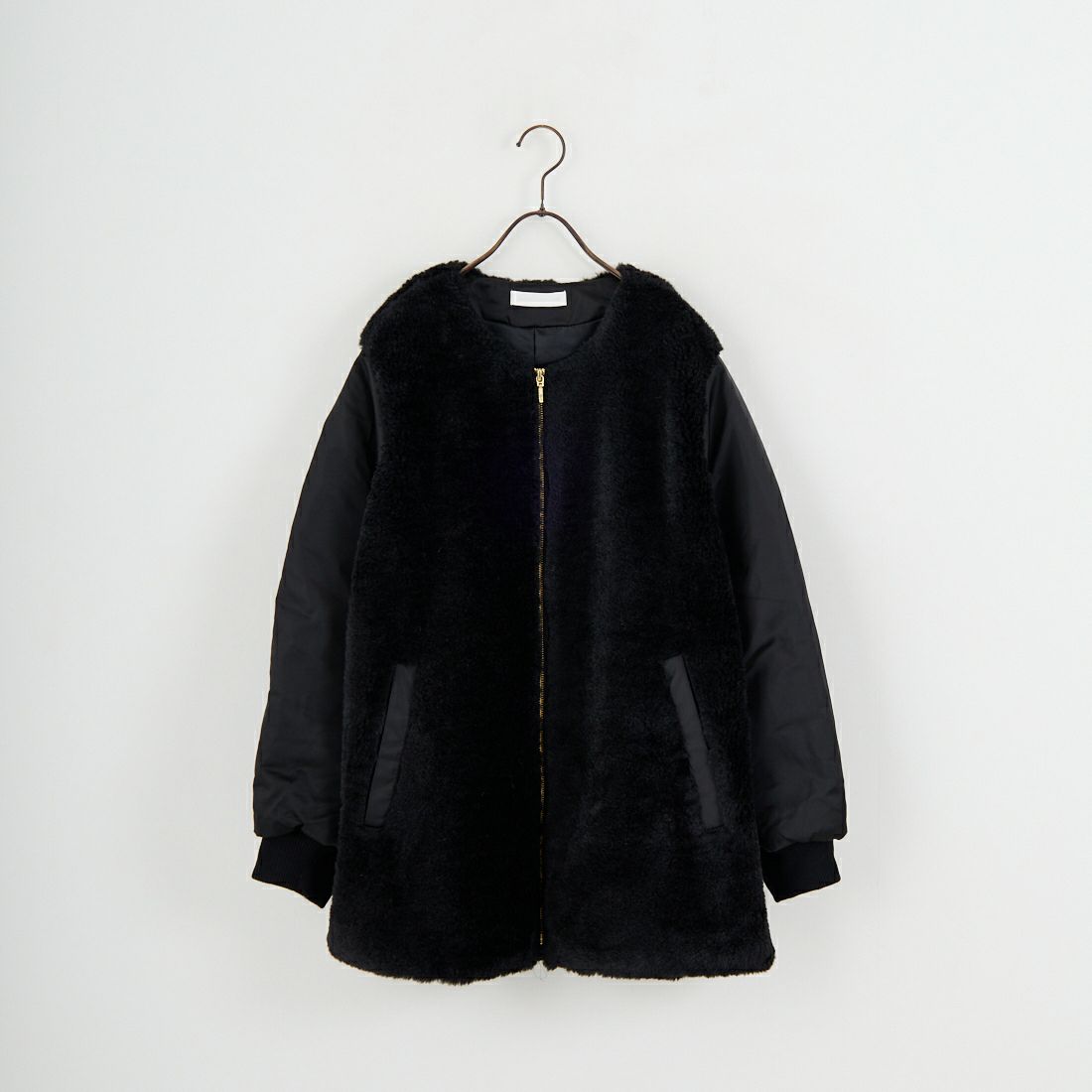 Jeans Factory Clothes [ジーンズファクトリークローズ] ボア切替ノーカラーコート [785750] 03 ﾌﾞﾗｯｸ