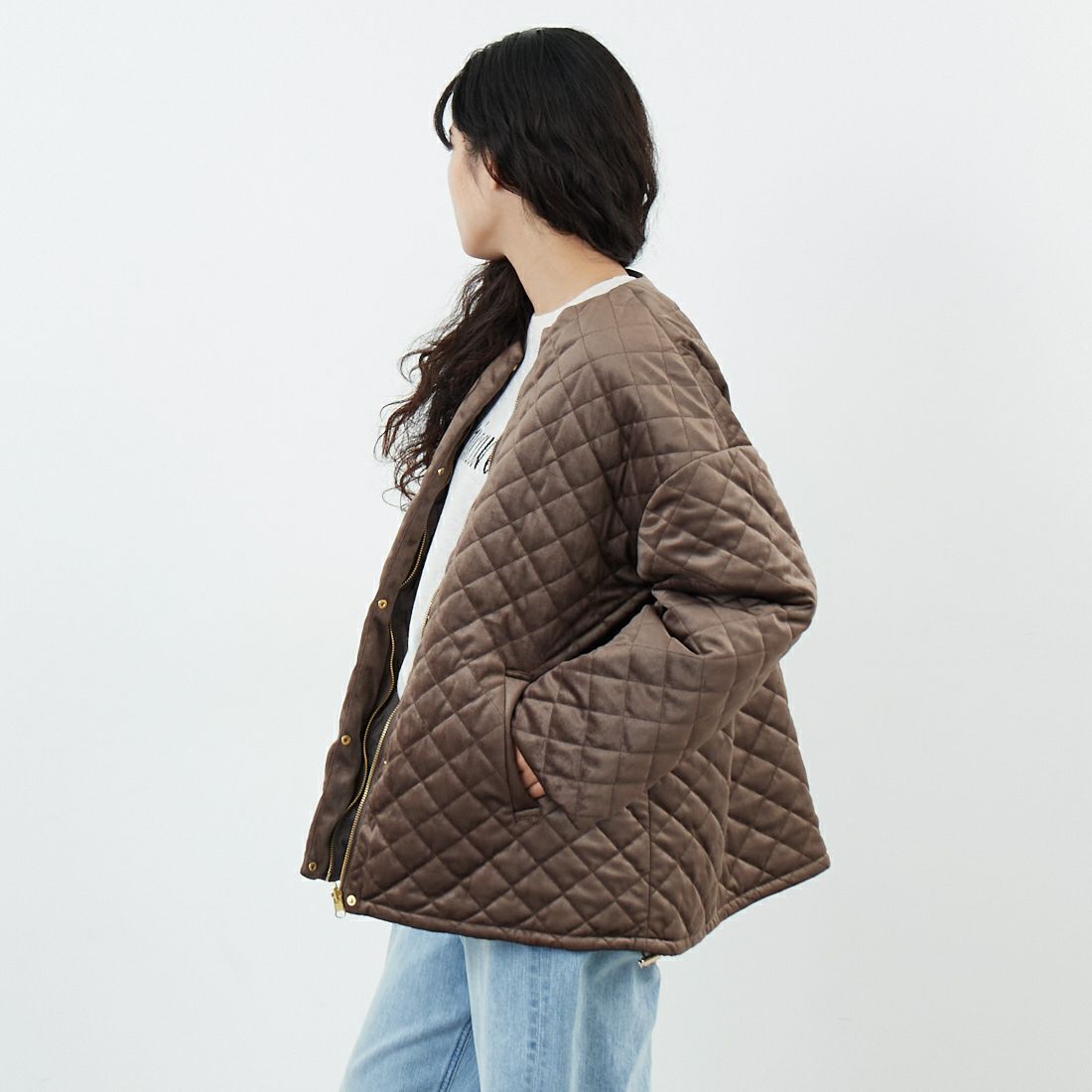 Jeans Factory Clothes [ジーンズファクトリークローズ] リバーシブルベロアキルトジャケット [785741] 66 ﾓｶ &&モデル身長：162cm 着用サイズ：F&&