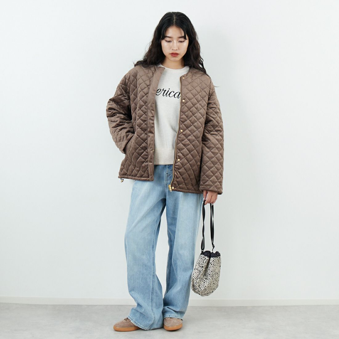 Jeans Factory Clothes [ジーンズファクトリークローズ] リバーシブルベロアキルトジャケット [785741] 66 ﾓｶ &&モデル身長：162cm 着用サイズ：F&&