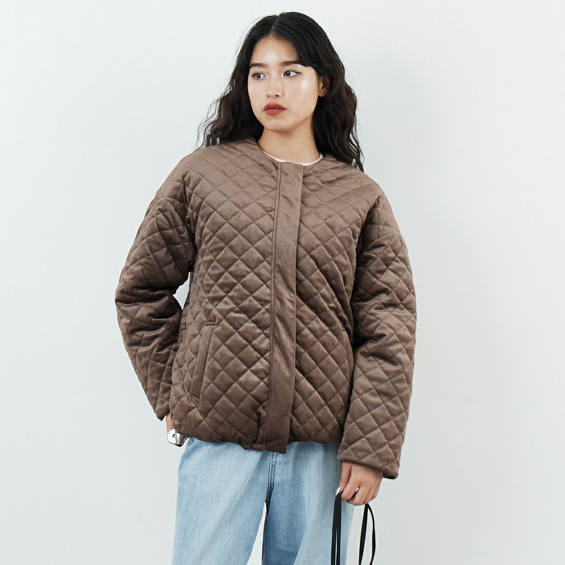 Jeans Factory Clothes [ジーンズファクトリークローズ] リバーシブルベロアキルトジャケット [785741] 66 ﾓｶ &&モデル身長：162cm 着用サイズ：F&&