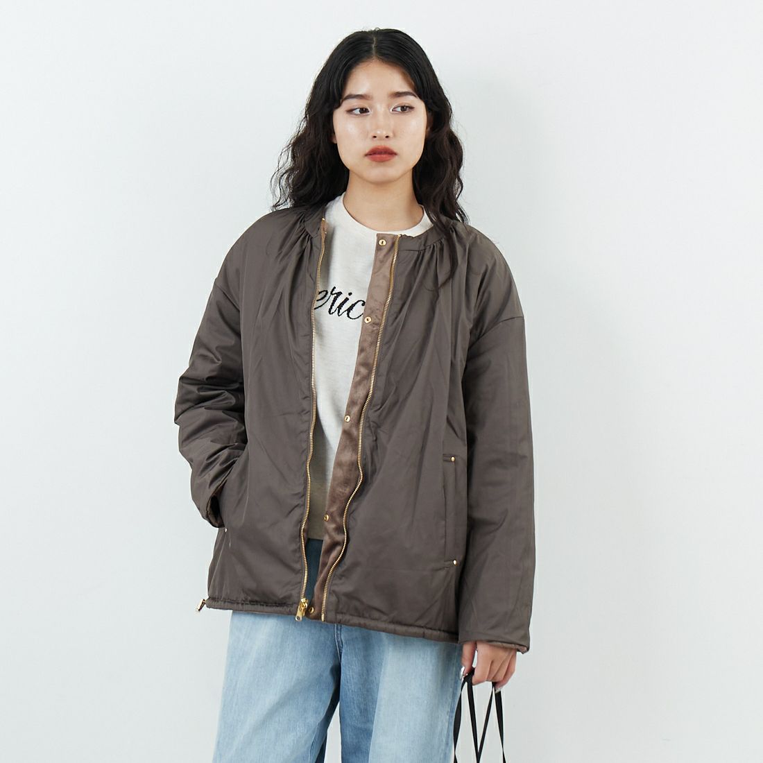 Jeans Factory Clothes [ジーンズファクトリークローズ] リバーシブルベロアキルトジャケット [785741] 66 ﾓｶ &&モデル身長：162cm 着用サイズ：F&&