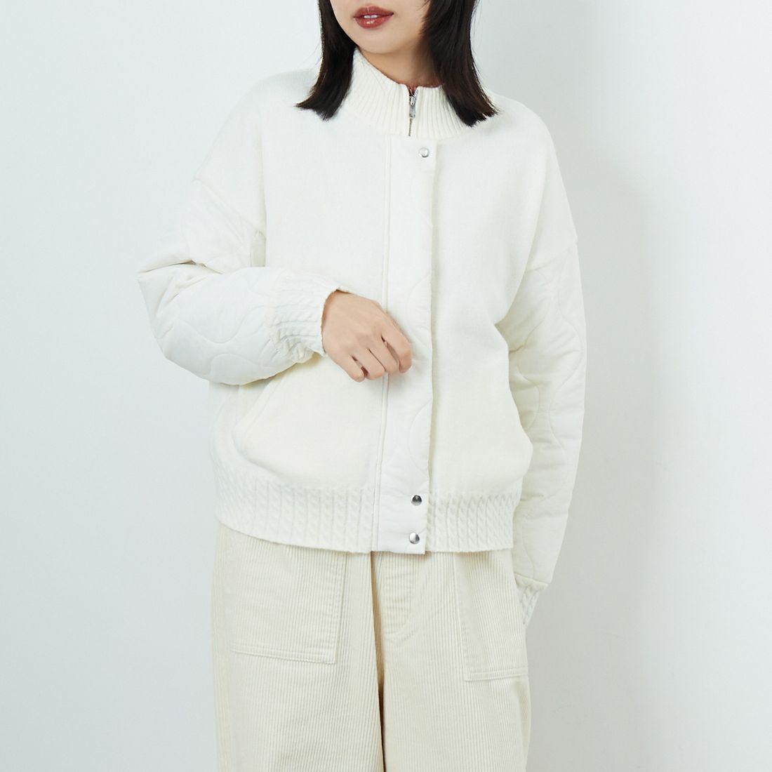 Jf Ready Made [ジェイエフレディメイド] LFY-1 キルティングニットブルゾン [958-14132] ｵﾌ &&モデル身長：162cm 着用サイズ：F&&