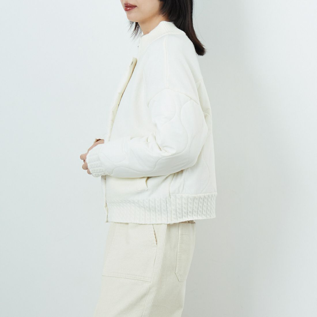 Jf Ready Made [ジェイエフレディメイド] LFY-1 キルティングニットブルゾン [958-14132] ｵﾌ &&モデル身長：162cm 着用サイズ：F&&