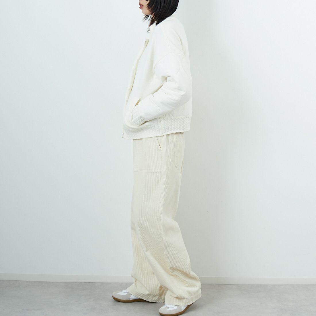 Jf Ready Made [ジェイエフレディメイド] LFY-1 キルティングニットブルゾン [958-14132] ｵﾌ &&モデル身長：162cm 着用サイズ：F&&