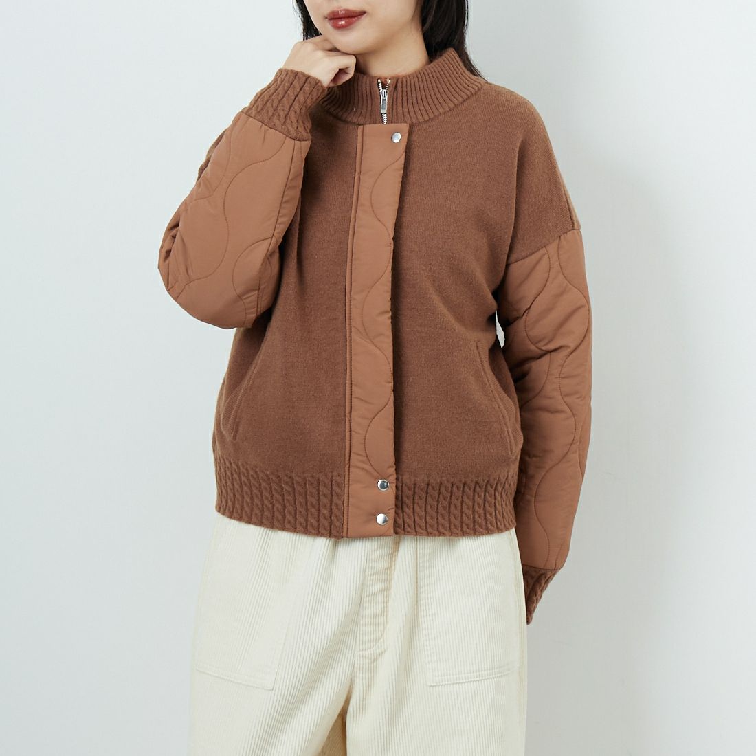 Jf Ready Made [ジェイエフレディメイド] LFY-1 キルティングニットブルゾン [958-14132] ﾓｶ &&モデル身長：162cm 着用サイズ：F&&