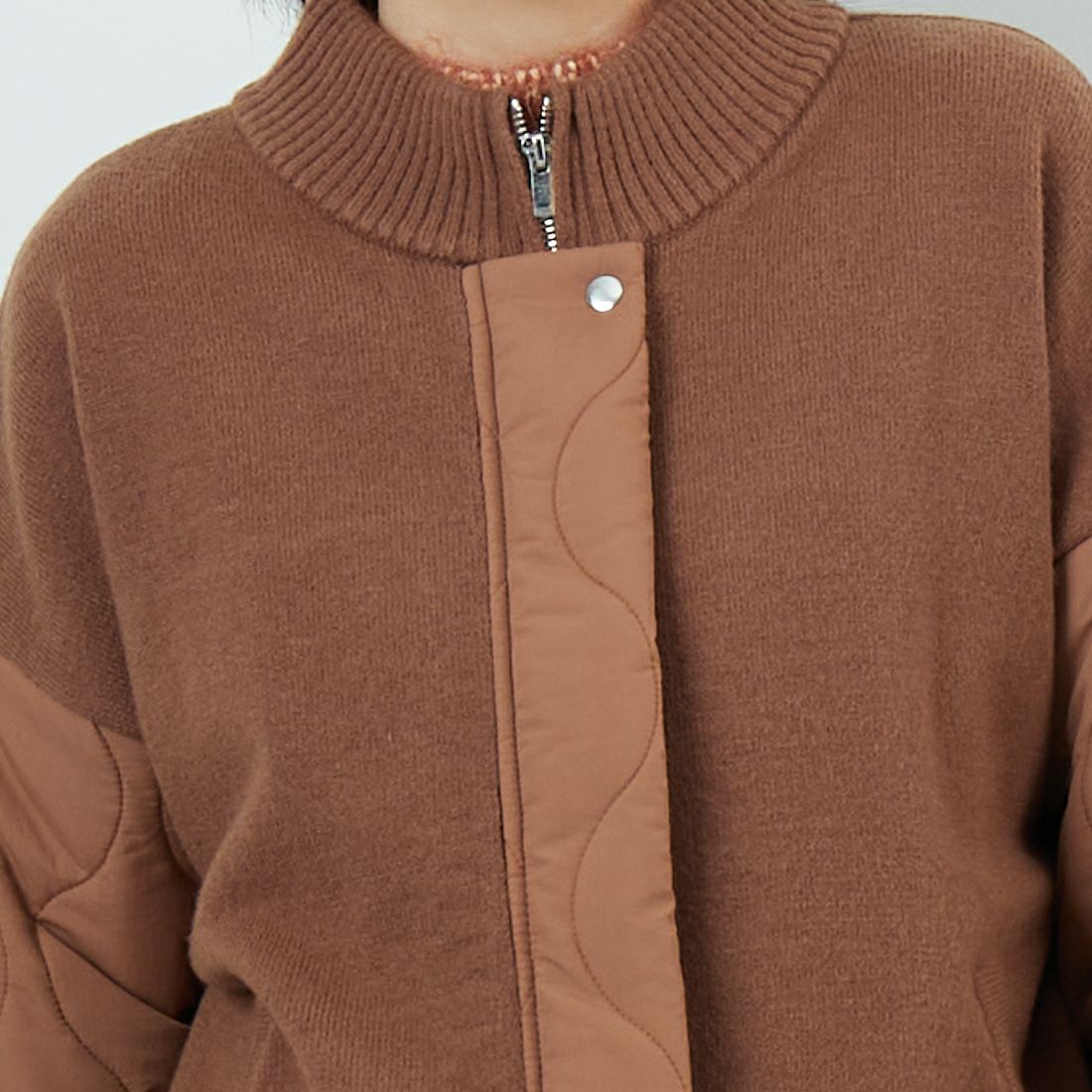 Jf Ready Made [ジェイエフレディメイド] LFY-1 キルティングニットブルゾン [958-14132] ﾓｶ &&モデル身長：162cm 着用サイズ：F&&