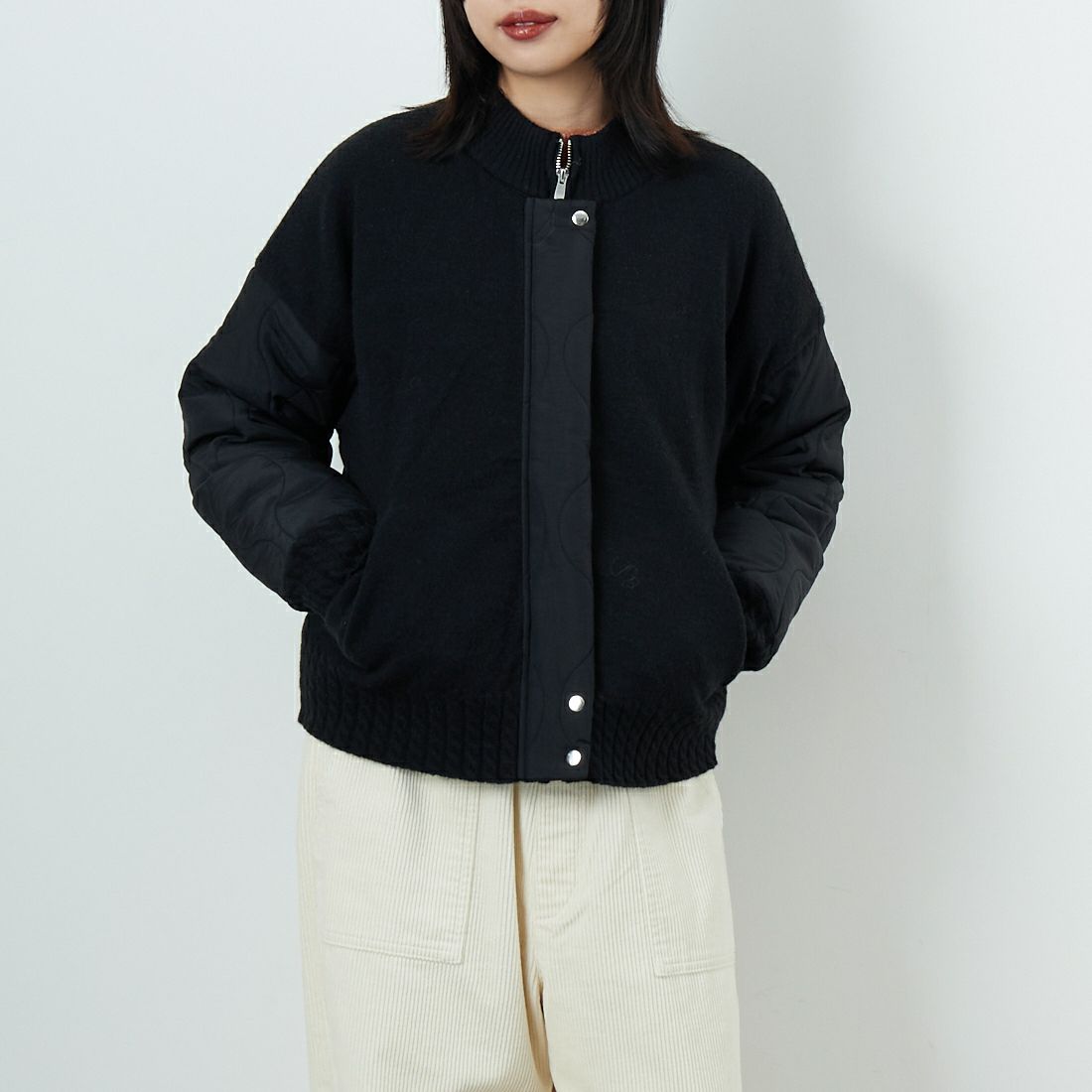 Jf Ready Made [ジェイエフレディメイド] LFY-1 キルティングニットブルゾン [958-14132] ﾌﾞﾗｯｸ &&モデル身長：162cm 着用サイズ：F&&