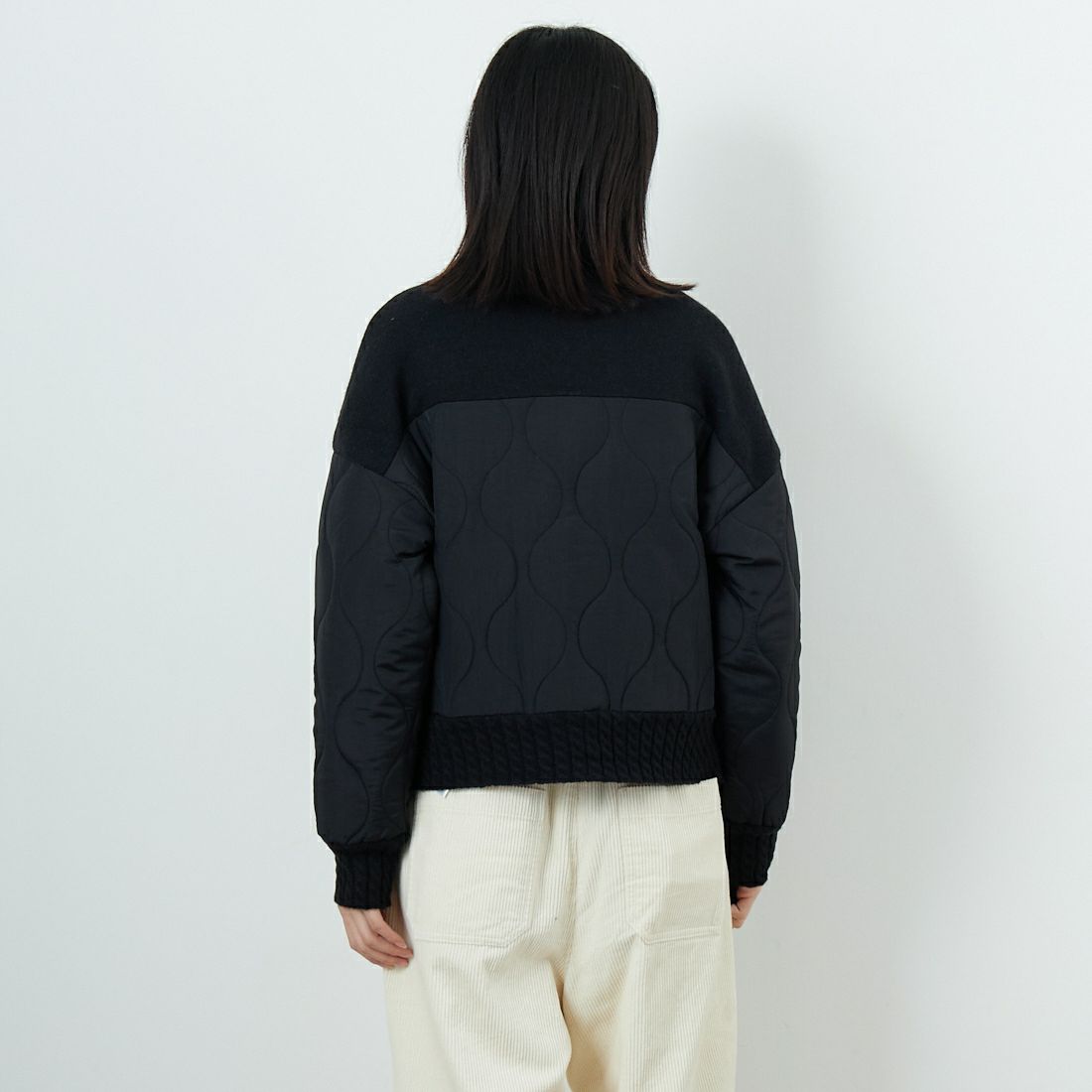 Jf Ready Made [ジェイエフレディメイド] LFY-1 キルティングニットブルゾン [958-14132] ﾌﾞﾗｯｸ &&モデル身長：162cm 着用サイズ：F&&