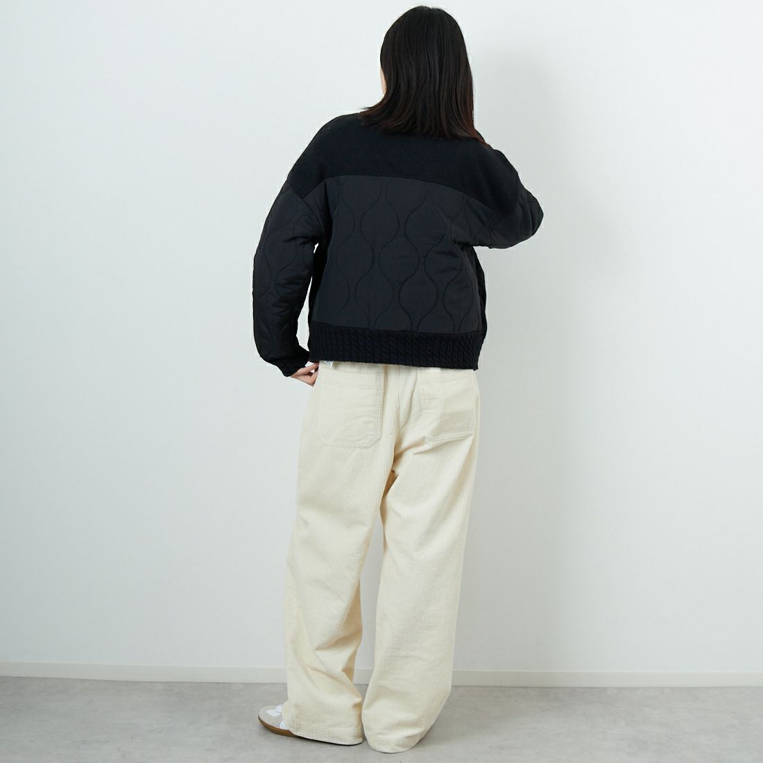 Jf Ready Made [ジェイエフレディメイド] LFY-1 キルティングニットブルゾン [958-14132] ﾌﾞﾗｯｸ &&モデル身長：162cm 着用サイズ：F&&