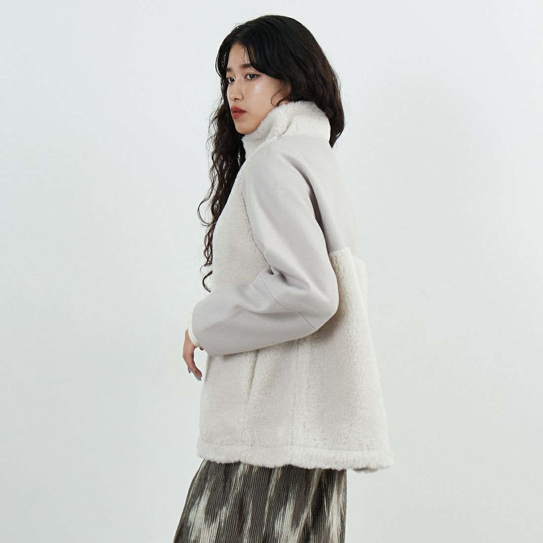 Jeans Factory Clothes [ジーンズファクトリークローズ] ボアウール切替コート [785749] 11 Lｸﾞﾚｰ &&モデル身長：162cm 着用サイズ：F&&