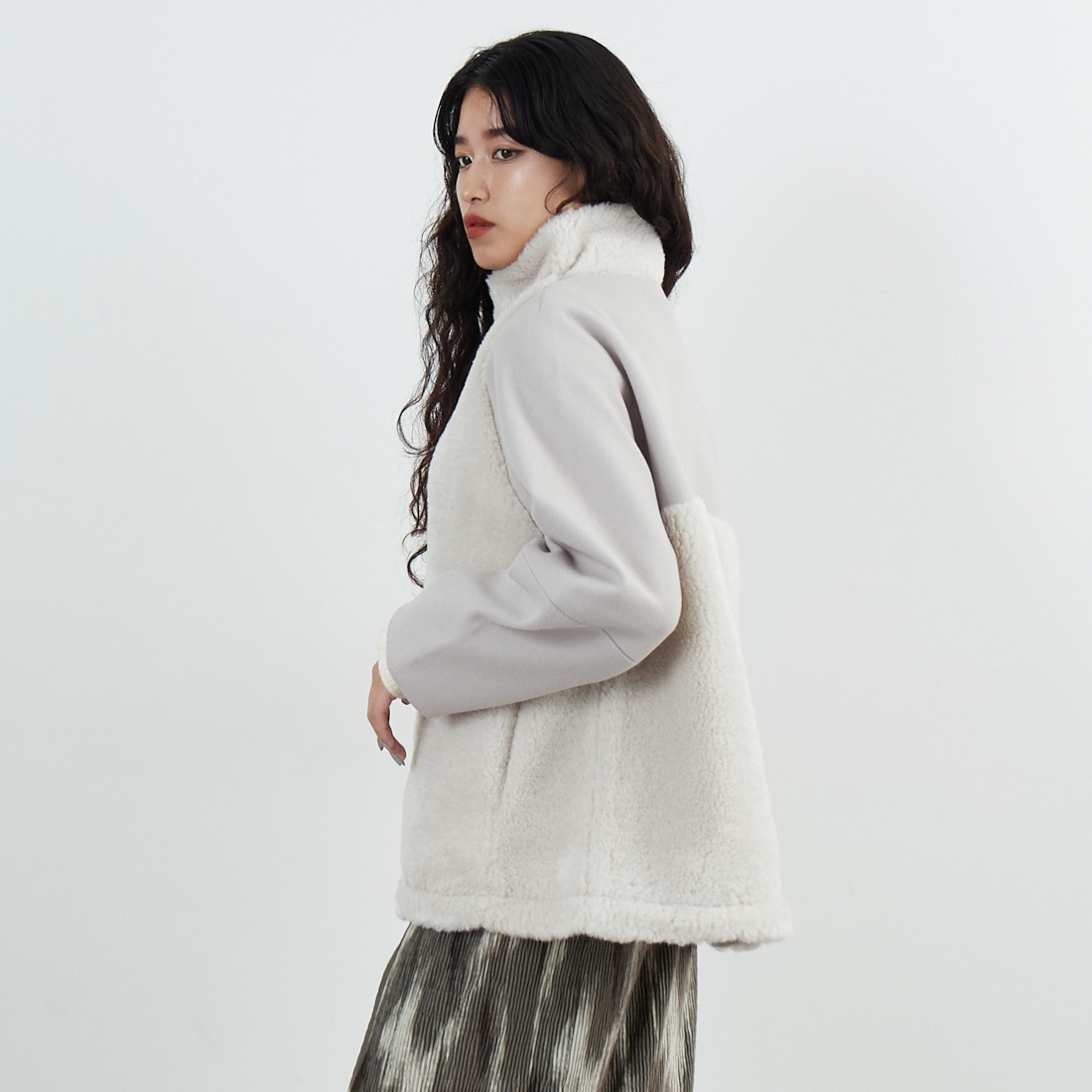 Jeans Factory Clothes [ジーンズファクトリークローズ] ボアウール切替コート [785749] 11 Lｸﾞﾚｰ &&モデル身長：162cm 着用サイズ：F&&