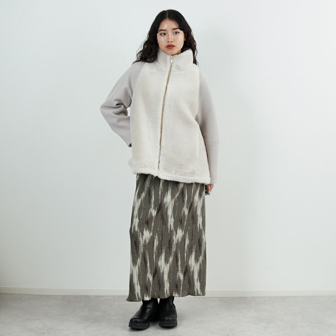 Jeans Factory Clothes [ジーンズファクトリークローズ] ボアウール切替コート [785749] 11 Lｸﾞﾚｰ &&モデル身長：162cm 着用サイズ：F&&