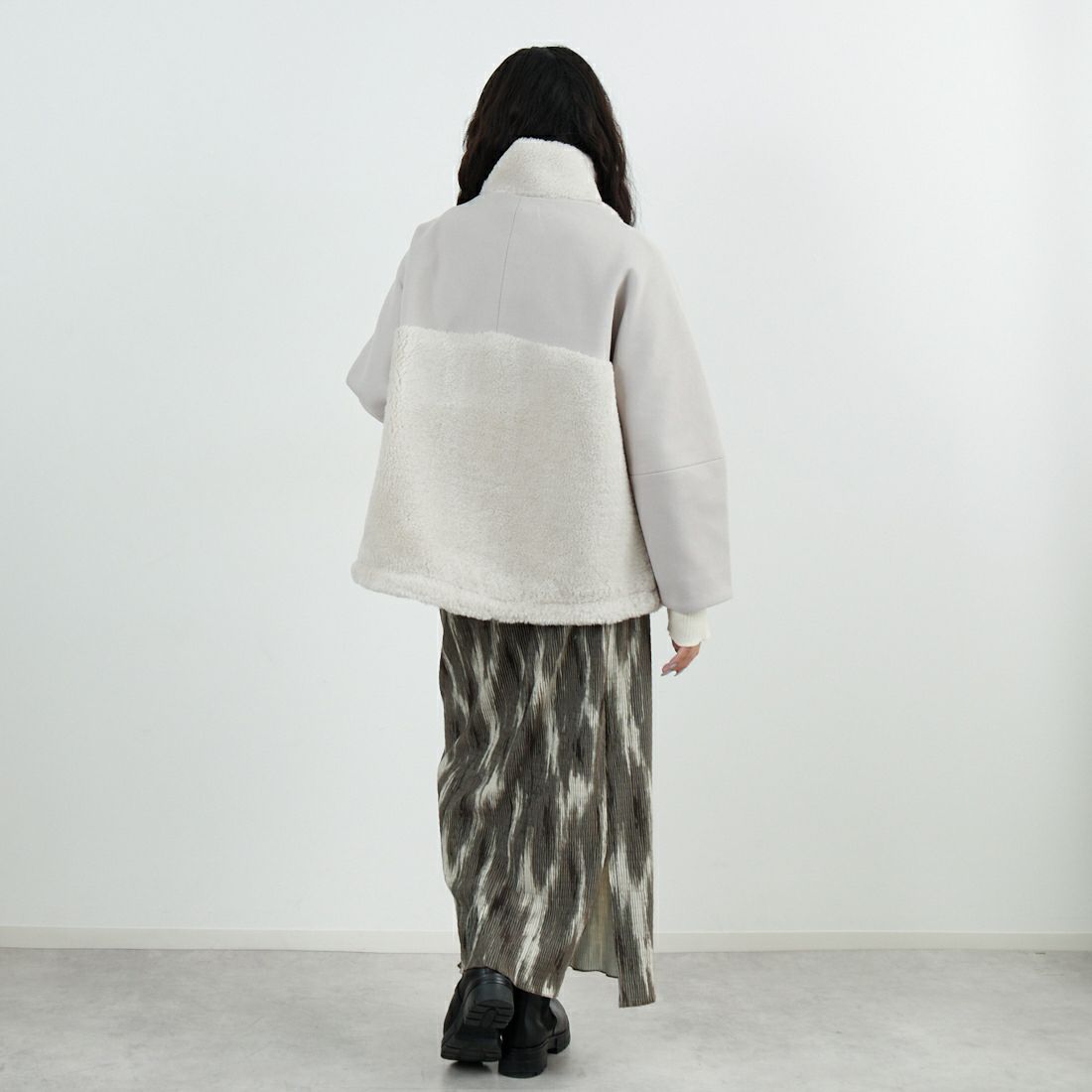 Jeans Factory Clothes [ジーンズファクトリークローズ] ボアウール切替コート [785749] 11 Lｸﾞﾚｰ &&モデル身長：162cm 着用サイズ：F&&