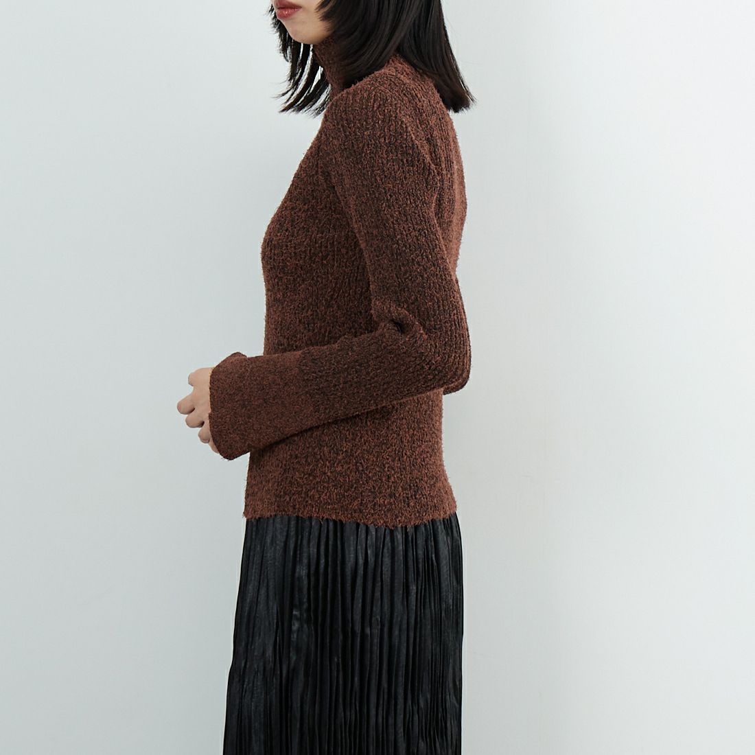 Jeans Factory Clothes [ジーンズファクトリークローズ] メランジドライバーズニット [12603-HQ] BROWN &&モデル身長：162cm 着用サイズ：F&&