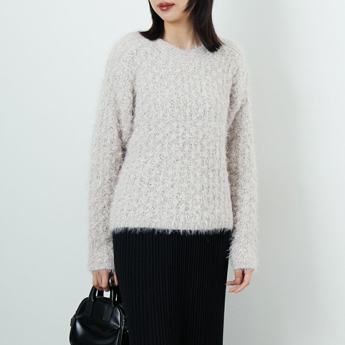 Jf Ready Made [ジェイエフレディメイド] ラメフラワー フェザーモールネッププルオーバー [3225421] ｸﾞﾚｰﾍﾞｰｼﾞｭ &&モデル身長：162cm 着用サイズ：F&&