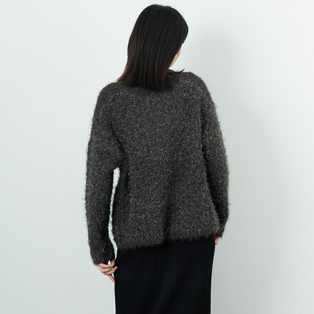 Jf Ready Made [ジェイエフレディメイド] ラメフラワー フェザーモールネッププルオーバー [3225421] ﾁｬｺｰﾙｸﾞﾚｰ &&モデル身長：162cm 着用サイズ：F&&