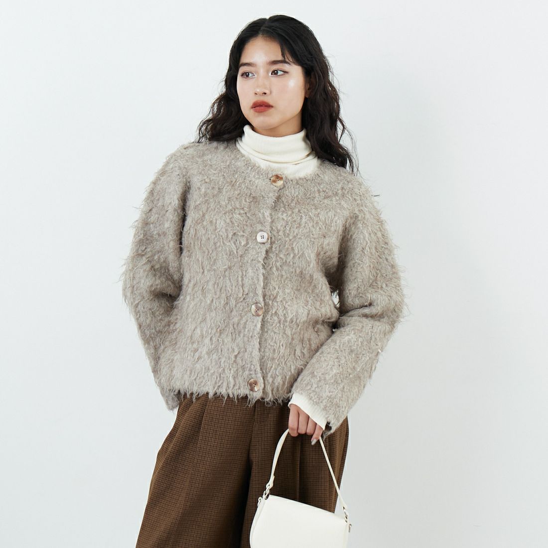 Jeans Factory Clothes [ジーンズファクトリークローズ] 2WAYロングシャギーニット [650118] 116 ｸﾞﾚｰｼﾞ &&モデル身長：162cm 着用サイズ：F&&