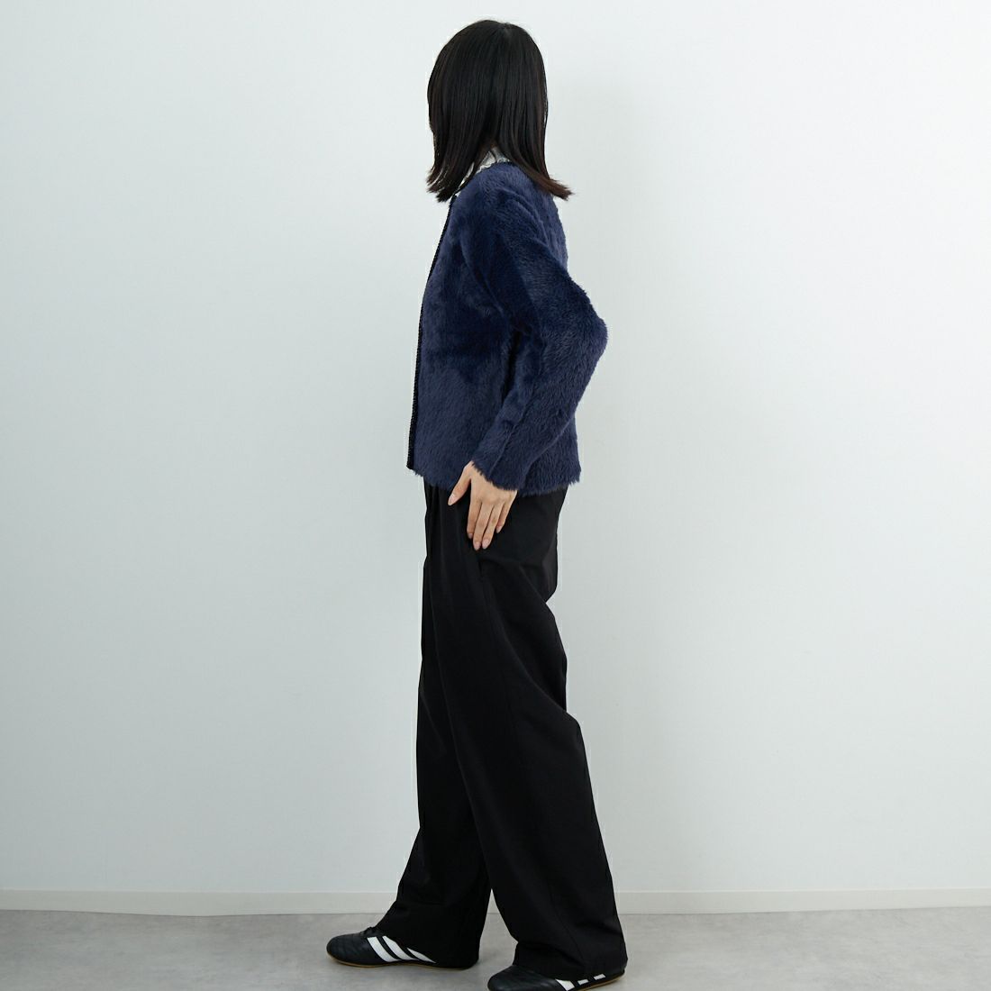 Jf Ready Made [ジェイエフレディメイド] フォックスタッチニットカーディガン [735811] 83 ﾈｲﾋﾞｰ &&モデル身長：162cm 着用サイズ：F&&