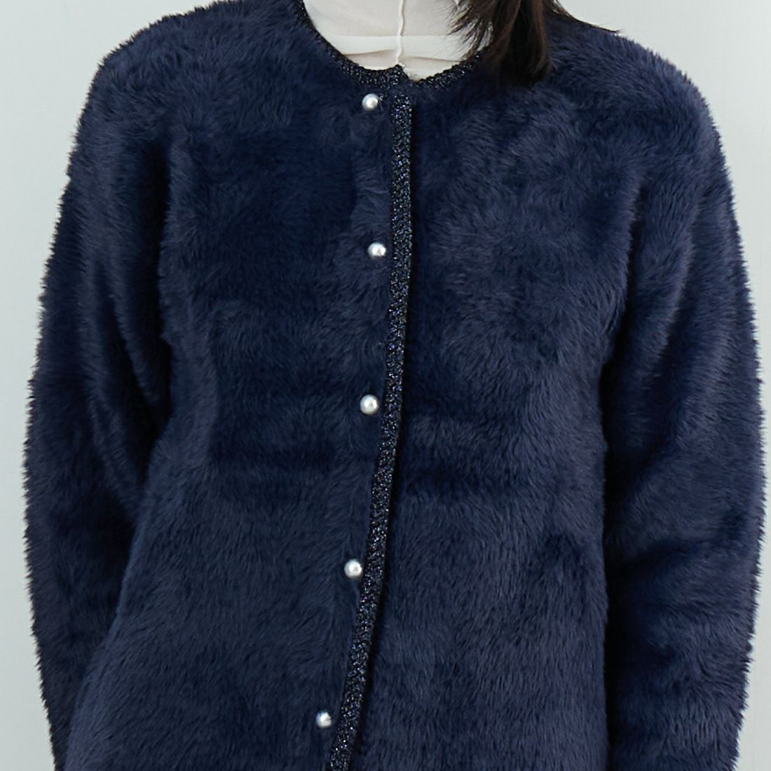 Jf Ready Made [ジェイエフレディメイド] フォックスタッチニットカーディガン [735811] 83 ﾈｲﾋﾞｰ &&モデル身長：162cm 着用サイズ：F&&