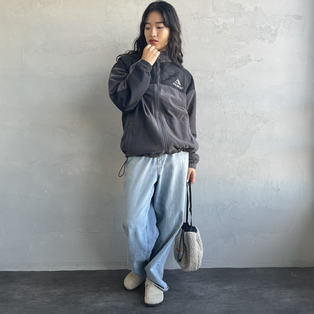 Jeans Factory Clothes [ジーンズファクトリークローズ] ポーラテック ECWCSフリースジャケット [JFC-254-041]89 ﾁｬｺｰﾙ &&モデル身長：162cm 着用サイズ：S&&