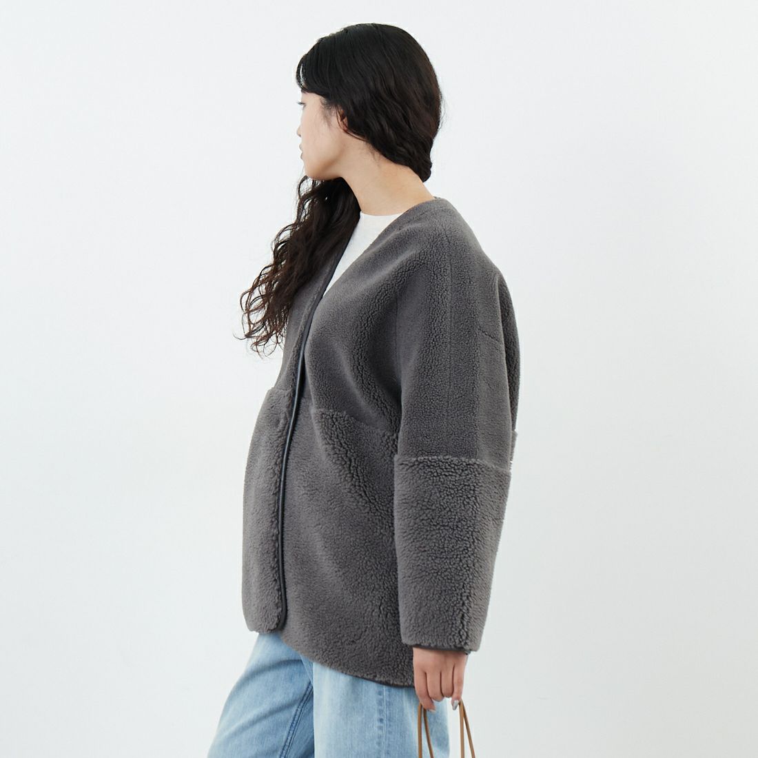 Jeans Factory Clothes [ジーンズファクトリークローズ] ボアスエードリバーシブルコート [275-38775] 08 ﾁｬｺｰﾙ &&モデル身長：162cm 着用サイズ：F&&