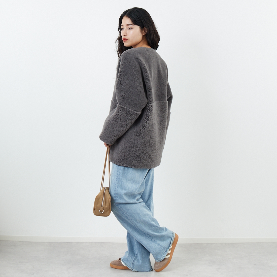 Jeans Factory Clothes [ジーンズファクトリークローズ] ボアスエードリバーシブルコート [275-38775] 08 ﾁｬｺｰﾙ &&モデル身長：162cm 着用サイズ：F&&