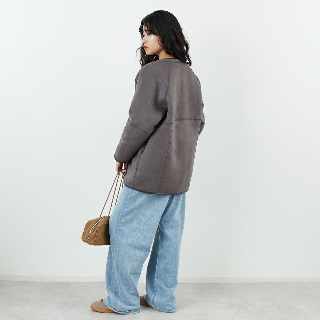 Jeans Factory Clothes [ジーンズファクトリークローズ] ボアスエードリバーシブルコート [275-38775] 08 ﾁｬｺｰﾙ &&モデル身長：162cm 着用サイズ：F&&