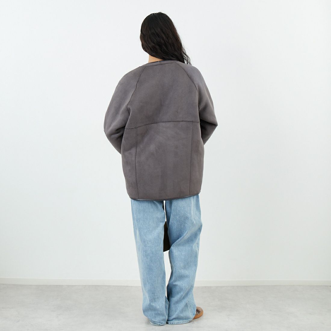 Jeans Factory Clothes [ジーンズファクトリークローズ] ボアスエードリバーシブルコート [275-38775] 08 ﾁｬｺｰﾙ &&モデル身長：162cm 着用サイズ：F&&
