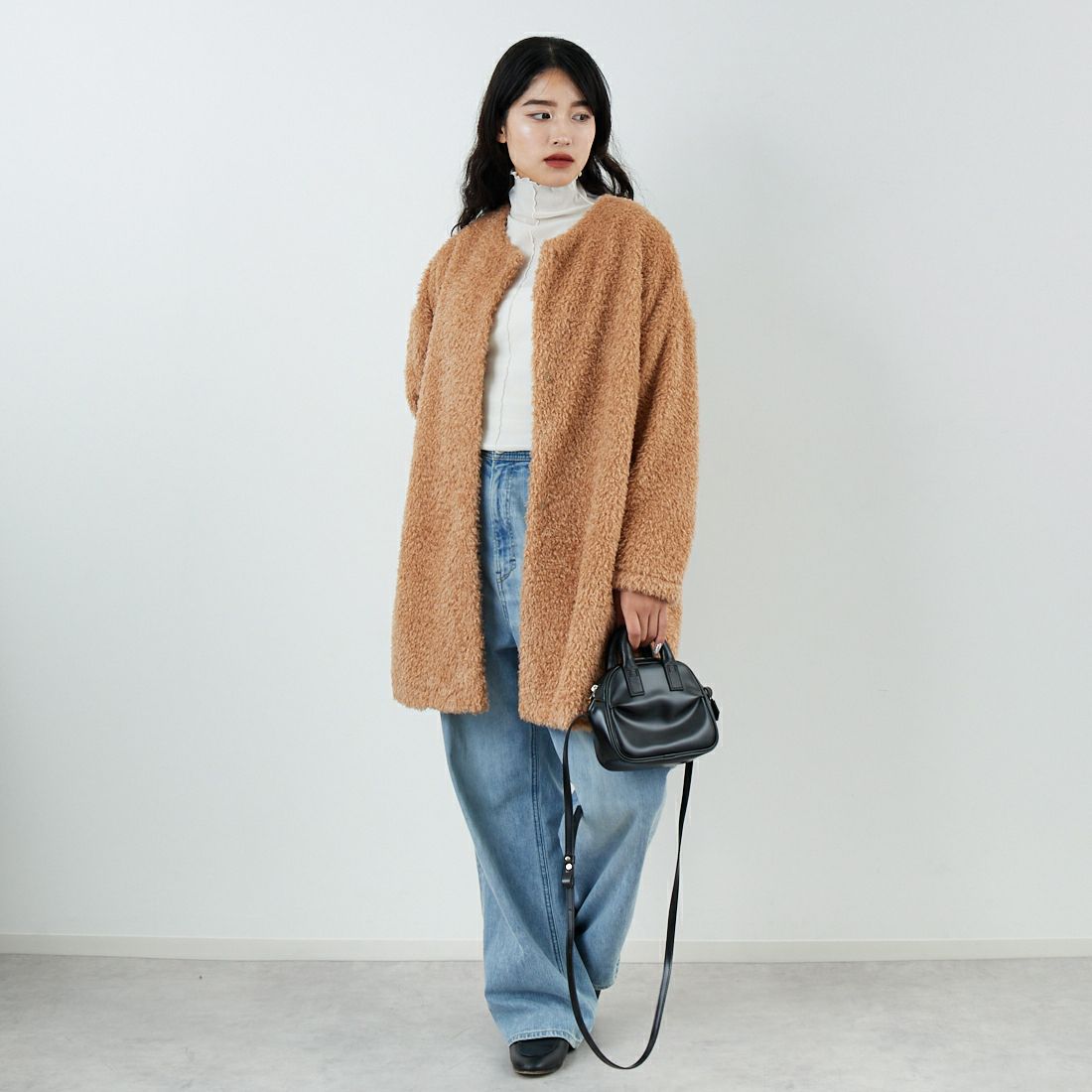 STELLA CIFFON [ステラシフォン] ダブルフェイスボアコート [ST4-26104] 60 BEIGE &&モデル身長：162cm 着用サイズ：36&&