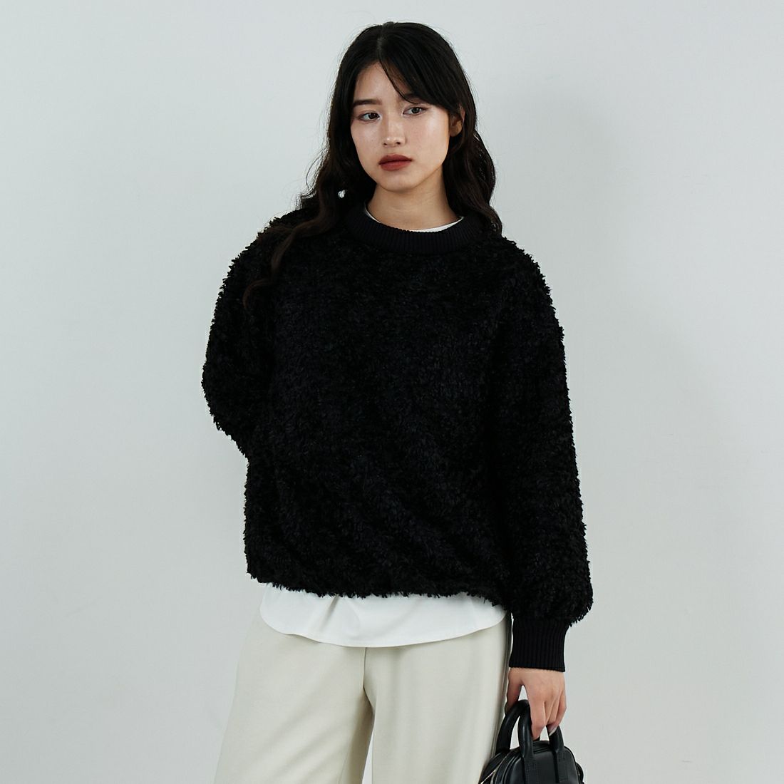 STELLA CIFFON [ステラシフォン] プードルカットジャガードブラウス [ST4-26405] 80 BLACK &&モデル身長：162cm 着用サイズ：36&&