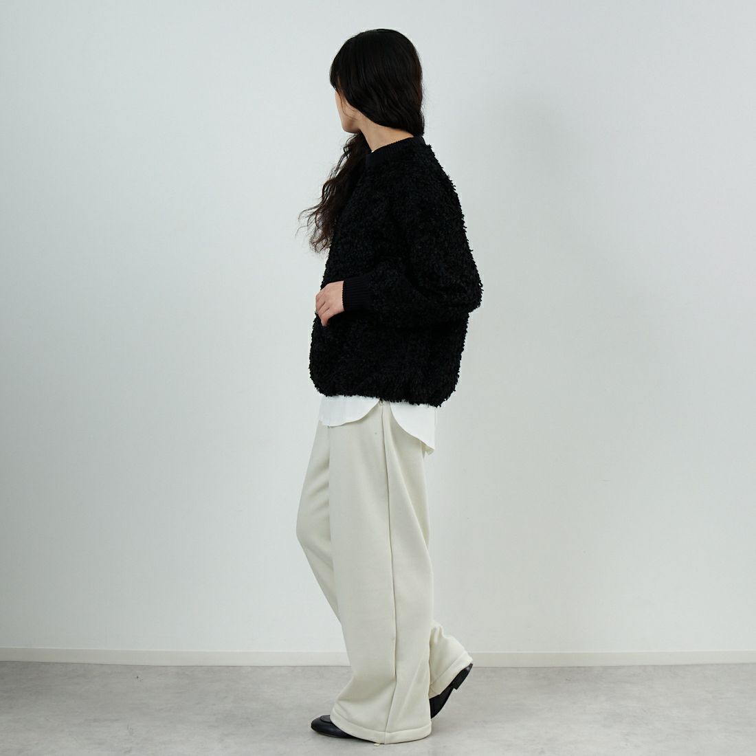 STELLA CIFFON [ステラシフォン] プードルカットジャガードブラウス [ST4-26405] 80 BLACK &&モデル身長：162cm 着用サイズ：36&&