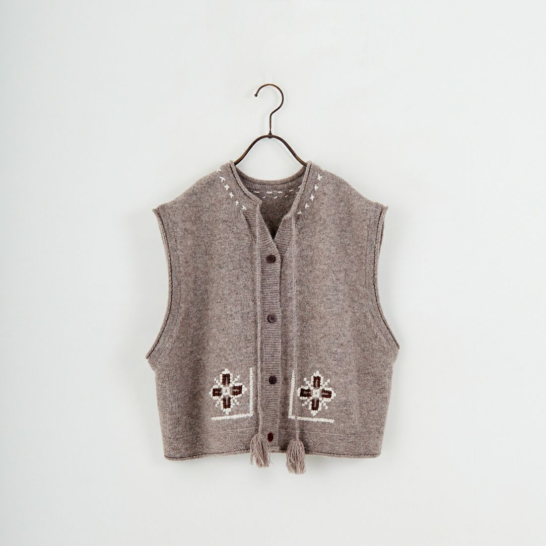 tumugu: [ツムグ] シェットランドウール×ロービング刺繍 2WAYベスト [TK25407] 17 MOCHA