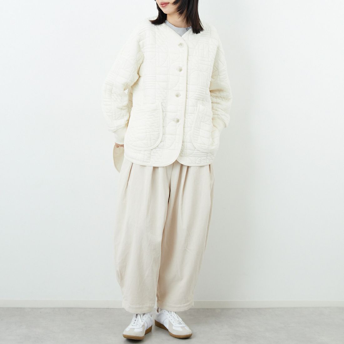 tumugu: [ツムグ] 幾何学キルティングジャケット [TC25404] 06 KINARI &&モデル身長：162cm 着用サイズ：F&&