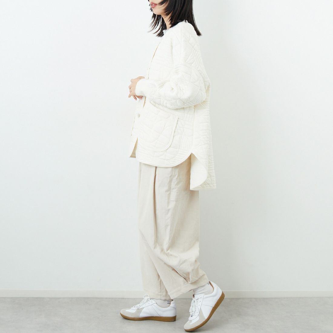 tumugu: [ツムグ] 幾何学キルティングジャケット [TC25404] 06 KINARI &&モデル身長：162cm 着用サイズ：F&&