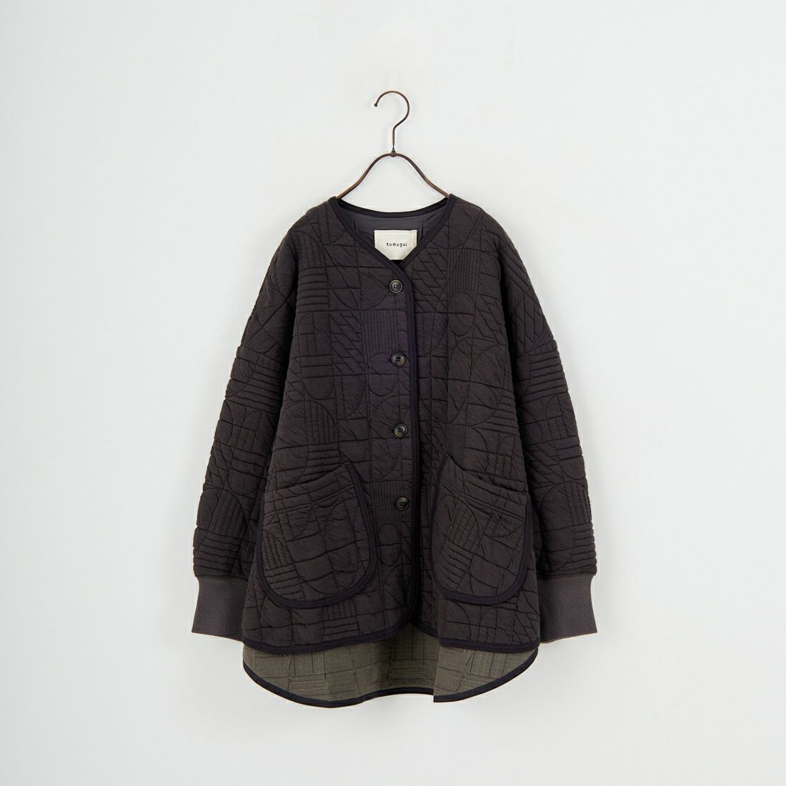 tumugu: [ツムグ] 幾何学キルティングジャケット [TC25404] 88 CHARCOA