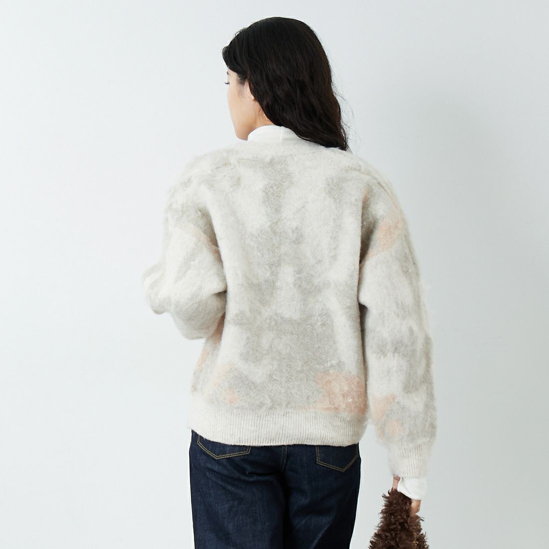 Jf Ready Made [ジェイエフレディメイド] にじみ柄Vネックカーディガン [3109236] 342 ﾋﾟﾝｸ &&モデル身長：162cm 着用サイズ：F&&