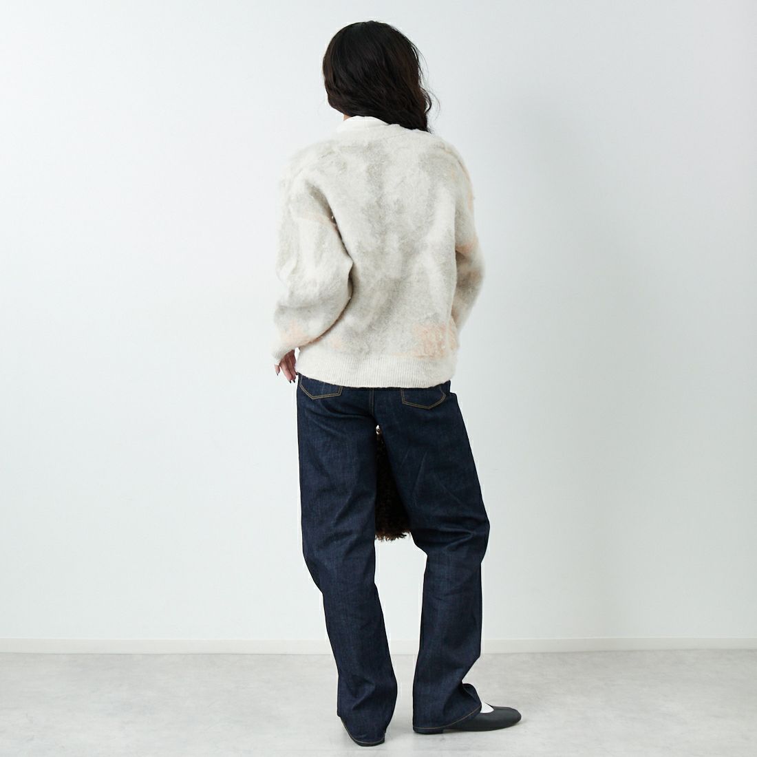 Jf Ready Made [ジェイエフレディメイド] にじみ柄Vネックカーディガン [3109236] 342 ﾋﾟﾝｸ &&モデル身長：162cm 着用サイズ：F&&