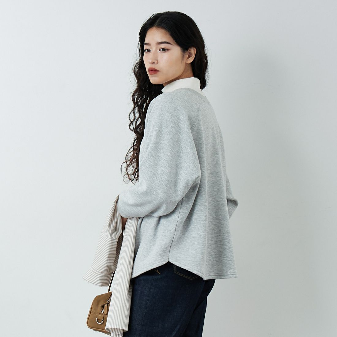 Jf Ready Made [ジェイエフレディメイド] 裏起毛プリントプルオーバー [3109151] 821 ﾓｸｸﾞﾚｰ &&モデル身長：162cm 着用サイズ：F&&