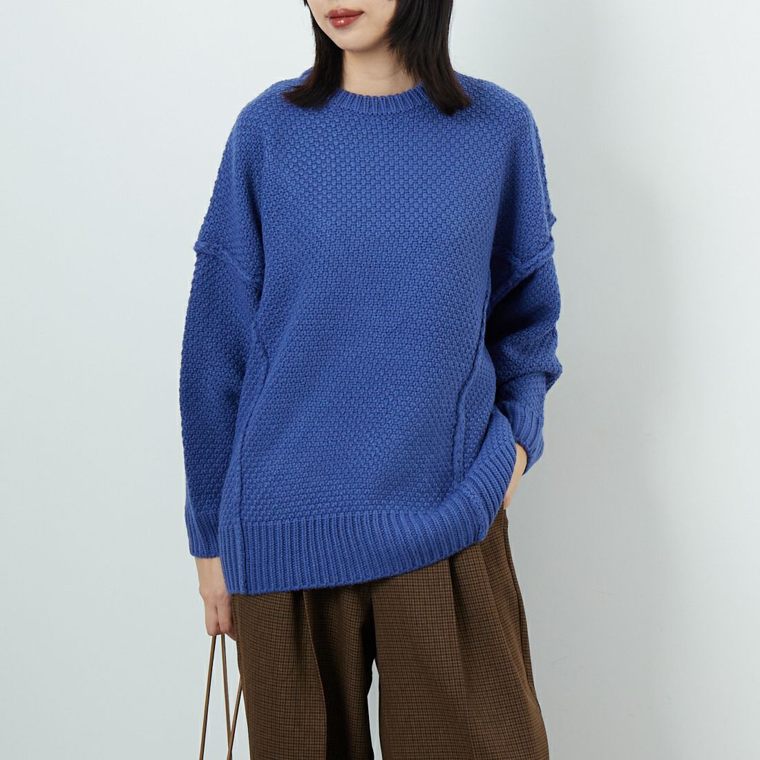 Jf Ready Made [ジェイエフレディメイド] 切替デザインクルーネックニット [3109206] 501 ﾌﾞﾙｰ &&モデル身長：162cm 着用サイズ：F&&